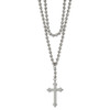 Lex & Lu Chisel Stainless Steel Cross w/Crystal Two Bead Chain Necklace 16'' - 2 - Lex & Lu