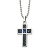 Lex & Lu Chisel Stainless Steel Black/Blue Carbon Fiber Cross Necklace 20'' - Lex & Lu