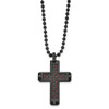 Lex & Lu Chisel Stainless Steel Blk IP Black/Red Carbon Fiber Cross Necklace 22'' - 3 - Lex & Lu