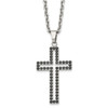 Lex & Lu Chisel Stainless Steel Polished Black CZ Cross Necklace 20'' - Lex & Lu