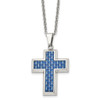 Lex & Lu Chisel Stainless Steel Polished w/Blue Carbon Fiber Cross Necklace 22'' - Lex & Lu