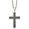 Lex & Lu Chisel Stainless Steel Polished Black IP Textured CZ Cross Necklace 24'' - Lex & Lu