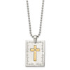 Lex & Lu Chisel Stainless Steel w/18k Laser Etched Square Cross Diamond Necklace - 3 - Lex & Lu