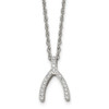 Lex & Lu Chisel Stainless Steel w/CZ Wishbone Necklace 15.5'' LAL40356 - Lex & Lu