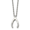 Lex & Lu Chisel Stainless Steel w/CZ Wishbone Necklace 15.5'' LAL40357 - Lex & Lu