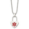 Lex & Lu Chisel Stainless Steel Small Heart Medical Pendant Necklace 24'' - Lex & Lu