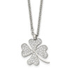 Lex & Lu Chisel Stainless Steel Polished CZ Four Leaf Clover Necklace 22'' - Lex & Lu