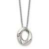 Lex & Lu Chisel Stainless Steel Polished Wavy Circle 2 Crystal Necklace 18'' - Lex & Lu
