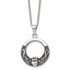 Lex & Lu Chisel Stainless Steel Polished and Antiqued Claddagh Necklace 18'' - Lex & Lu