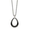 Lex & Lu Chisel Stainless Steel Polished Tear Drop Black Ceramic CZ Necklace 22'' - Lex & Lu