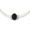 Lex & Lu Chisel Stainless Steel Polished Blk Crystal Cotton Cord Necklace 18'' - Lex & Lu