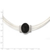 Lex & Lu Chisel Stainless Steel Polished Blk Crystal Cotton Cord Necklace 18'' - 4 - Lex & Lu