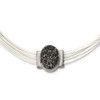 Lex & Lu Chisel Stainless Steel Polished Grey Crystal Cotton Cord Necklace 18'' - Lex & Lu