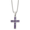 Lex & Lu Chisel Stainless Steel Polished Purple Square CZ Cross Necklace 18'' - Lex & Lu
