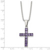 Lex & Lu Chisel Stainless Steel Polished Purple Square CZ Cross Necklace 18'' - 5 - Lex & Lu