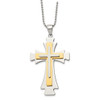 Lex & Lu Chisel Stainless Steel Gold Plated Cross Pendant 22'' Necklace - Lex & Lu