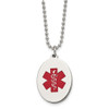 Lex & Lu Chisel Stainless Steel Red Enamel Oval Medical Pendant 22'' Necklace - Lex & Lu