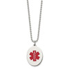 Lex & Lu Chisel Stainless Steel Red Enamel Oval Medical Pendant 22'' Necklace - 3 - Lex & Lu