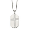 Lex & Lu Chisel Stainless Steel Laser-cut Cross Center Dog Tag Necklace 24'' - Lex & Lu