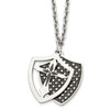 Lex & Lu Chisel Stainless Steel IP Blk Plated Moveable Shield Pendant Necklace - Lex & Lu