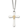 Lex & Lu Chisel Stainless Steel 14k Accent w/Diamonds Cross Necklace 22'' - Lex & Lu