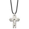 Lex & Lu Chisel Titanium Leather Cord Cross 18'' Necklace LAL40965 - Lex & Lu