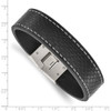 Lex & Lu Chisel Stainless Steel Polished Black Leather Bracelet 8'' LAL41148 - 4 - Lex & Lu
