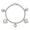 Lex & Lu Chisel Stainless Steel Polished Hearts 8'' Bracelet - 4 - Lex & Lu