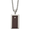 Lex & Lu Chisel Stainless Steel Reversible & w/Brown Leather Necklace LAL41388 - Lex & Lu