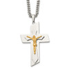 Lex & Lu Chisel Stainless Steel & Yellow Plated Crucifix Necklace 24'' LAL41422 - Lex & Lu