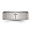 Lex & Lu Chisel Stainless Steel Ridged Edge Cross 8mm Brushed Band Ring- 3 - Lex & Lu