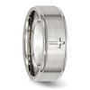 Lex & Lu Chisel Stainless Steel Ridged Edge Cross 8mm Brushed Band Ring- 5 - Lex & Lu