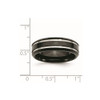 Lex & Lu Chisel Stainless Steel Black Plated Grooved & Polished 7mm Band Ring- 6 - Lex & Lu
