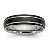 Lex & Lu Chisel Stainless Steel Grooved & Polished 6mm Black Plated Band Ring - Lex & Lu