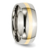 Lex & Lu Chisel Stainless Steel and 14k Yellow Inlay 8mm Polished Band Ring- 4 - Lex & Lu