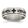 Lex & Lu Chisel Stainless Steel Enamel Swirl Design 8mm Brushed Band Ring - Lex & Lu