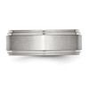 Lex & Lu Chisel Stainless Steel Ridged Edge 8mm Brushed Band Ring LAL41704- 3 - Lex & Lu