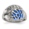 Lex & Lu Chisel Stainless Steel Polished Blue Enamel Eagle Ring - Lex & Lu