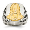 Lex & Lu Chisel Stainless Steel Yellow Plated Jesus Polished Ring - Lex & Lu