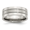 Lex & Lu Chisel Stainless Steel Grooved 8mm Satin and Polished Band Ring - Lex & Lu