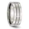 Lex & Lu Chisel Stainless Steel Grooved 8mm Satin and Polished Band Ring- 4 - Lex & Lu