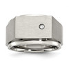 Lex & Lu Chisel Stainless Steel Polished and Brushed CZ Signet Ring - Lex & Lu