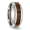 Lex & Lu Chisel Stainless Steel Polished Wood Inlay Enameled 8.00mm Ring- 4 - Lex & Lu