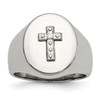 Lex & Lu Chisel Stainless Steel Polished Cross CZ Signet Ring - Lex & Lu