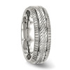 Lex & Lu Chisel Stainless Steel Polished Grooved and Textured Ring- 4 - Lex & Lu
