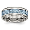Lex & Lu Chisel Stainless Steel Polished Blue Carbon Fiber Inlay Ring - Lex & Lu