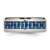 Lex & Lu Chisel Stainless Steel Polished Blue/White Carbon Fiber Inlay Ring- 3 - Lex & Lu