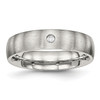 Lex & Lu Chisel Stainless Steel Brushed Half Round CZ Ring - Lex & Lu