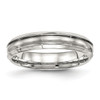 Lex & Lu Chisel Stainless Steel Brushed and Polished Ridged 5.00mm Band Ring - Lex & Lu