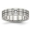 Lex & Lu Chisel Stainless Steel Brushed and Polished Grooved CZ Ring - Lex & Lu